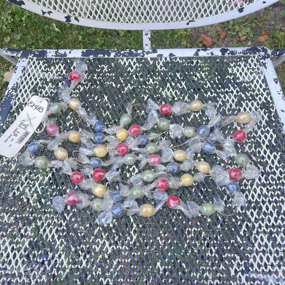 Vintage Plastic Wrapped Hard‎ Candy Wood Garland 9 Foot- Red Yellow Blue Green - Picture 1 of 5